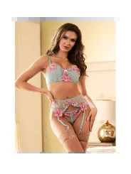 SUBBLIME 957643 CONJUNTO SUJETADOR Y LIGUERO CON BORDADOS DE FLORES ROSAS S M