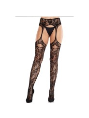 LEG AVENUE MEDIAS DE ENCAJE CON LIGAS NEGRO