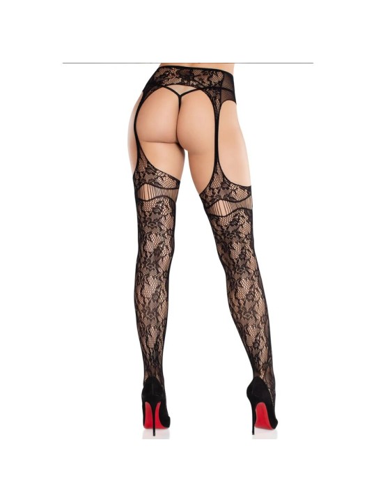 LEG AVENUE MEDIAS DE ENCAJE CON LIGAS NEGRO