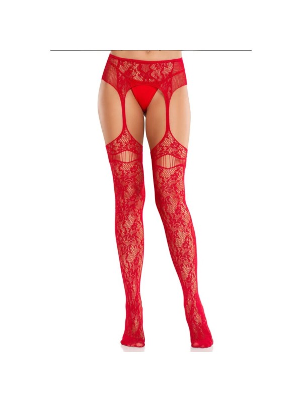 LEG AVENUE MEDIAS DE ENCAJE CON LIGAS ROJO