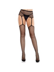 LEG AVENUE MEDIAS DE ENCAJE CON CRUZ Y PORTALIGAS NEGRO