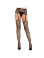LEG AVENUE MEDIAS DE ENCAJE CON CRUZ Y PORTALIGAS NEGRO