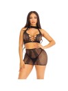 LEG AVENUE TOP FALDA DE ENCAJE ABIERTO NEGRO