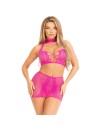 LEG AVENUE TOP FALDA DE ENCAJE ABIERTO NEGRO