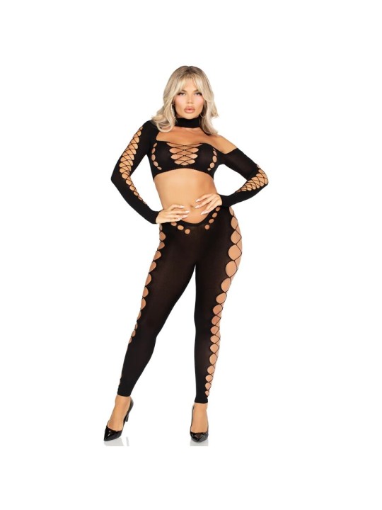 LEG AVENUE CROP TOP Y LEGGINGS CUT OUT SIN COSTURAS NEGRO