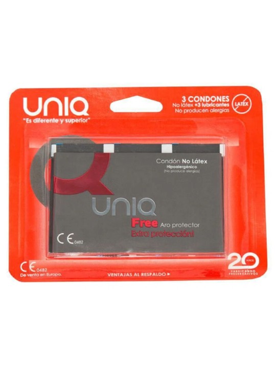 UNIQ FREE PRESERVATIVOS CON ARO PROTECTOR SIN LATEX 3 UNIDADES