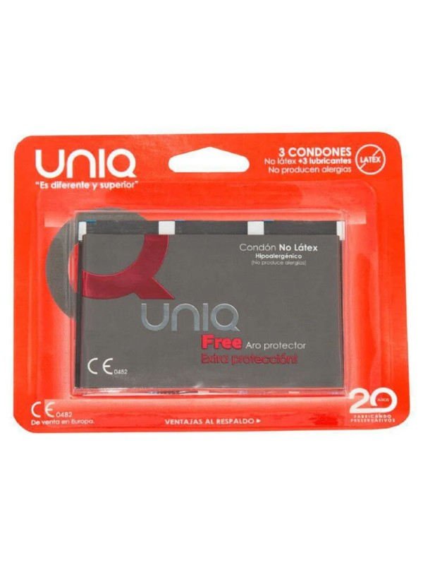 UNIQ FREE PRESERVATIVOS CON ARO PROTECTOR SIN LATEX 3 UNIDADES