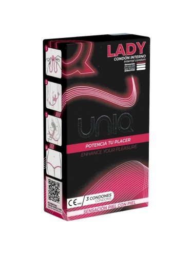 UNIQ LADY CONDOM PRESERVATIVOS FEMENINOS CON LIGUERO SIN LATEX 3 UNIDADES