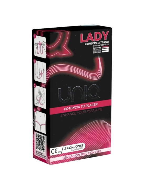 UNIQ LADY CONDOM PRESERVATIVOS FEMENINOS CON LIGUERO SIN LATEX 3 UNIDADES