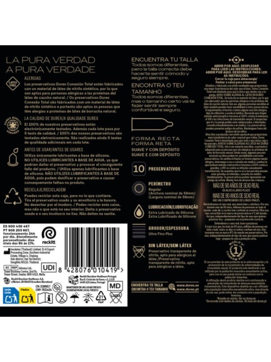 DUREX CONEXION TOTAL ULTRA FINO PLUS SIN LATEX 10 UNIDADES