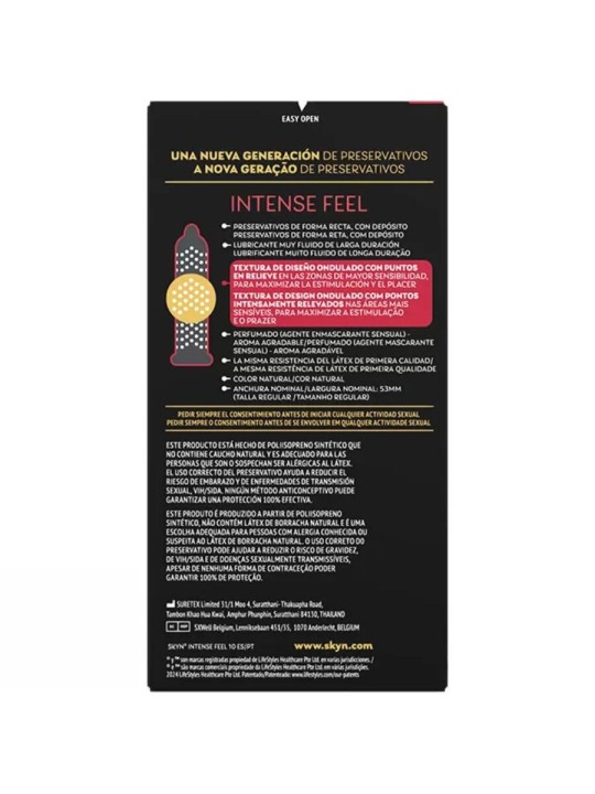 SKYN PRESERVATIVO INTENSE FEEL TEXTURA CON DISENO ONDULADO 10 UNIDADES