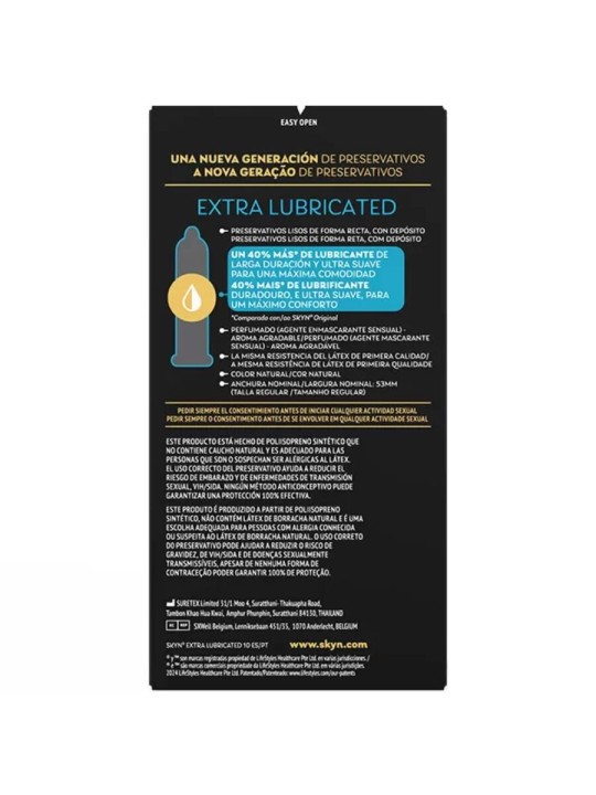 SKYN PRESERVATIVO EXTRA LUBRICADO 10 UNIDADES