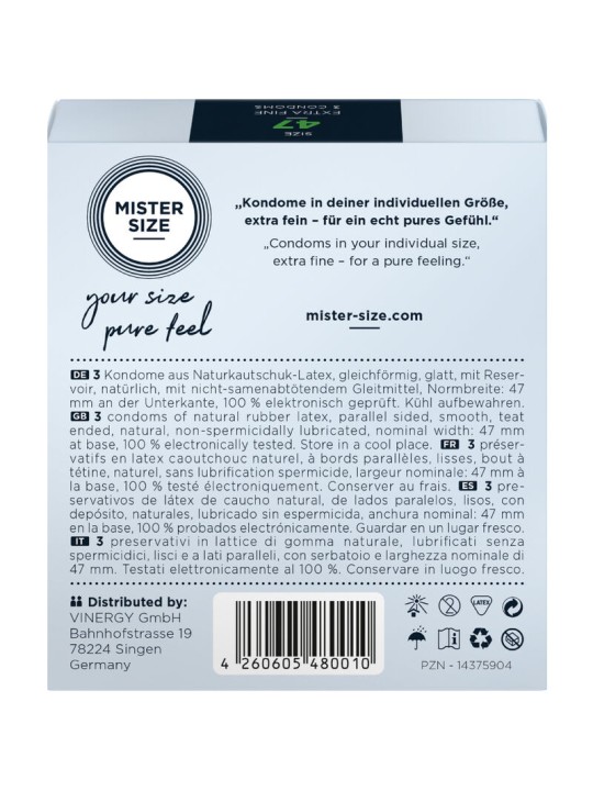 MISTER SIZE PRESERVATIVOS TALLA XS 47 MM 3 UNIDADES