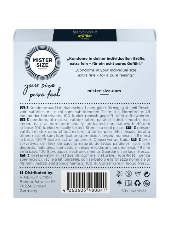 MISTER SIZE PRESERVATIVOS TALLA S 49 MM 3 UNIDADES