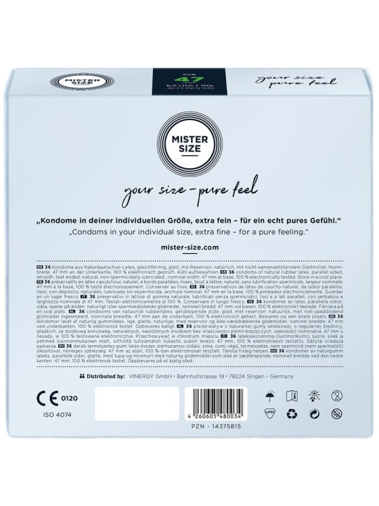 MISTER SIZE PRESERVATIVOS TALLA XS 47 MM 36 UNIDADES
