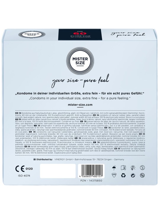MISTER SIZE PRESERVATIVOS TALLA XL 60 MM 36 UNIDADES