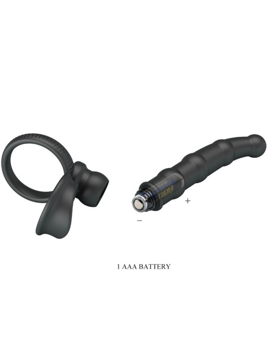 PRETTY LOVE TATUM ANILLO VIBRADOR PENE CON PLUG 10 VIBRACIONES NEGRO