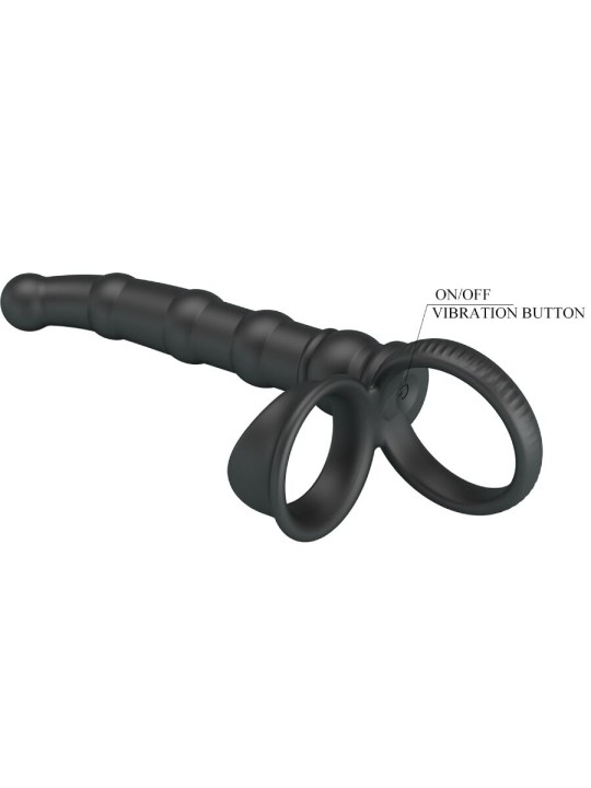 PRETTY LOVE TATUM ANILLO VIBRADOR PENE CON PLUG 10 VIBRACIONES NEGRO