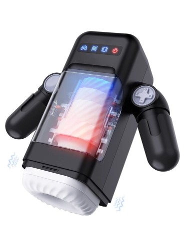 GAME CUP MASTURBADOR MASCULINO CON VIBRACION Y FUNCION CALOR CON SOPORTE PARA MOVILES NEGRO