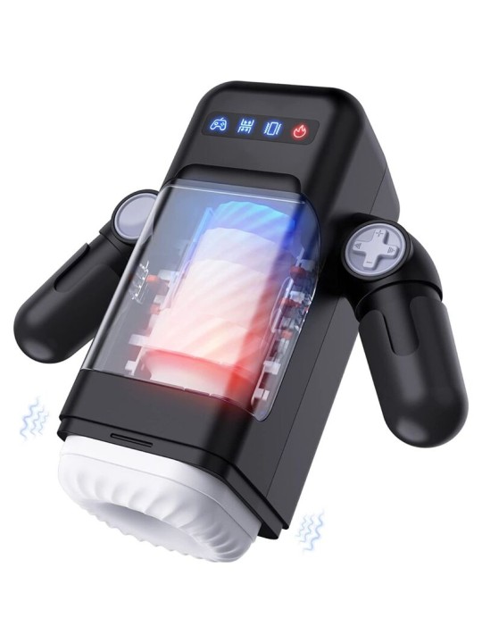 GAME CUP MASTURBADOR MASCULINO CON VIBRACION Y FUNCION CALOR CON SOPORTE PARA MOVILES NEGRO