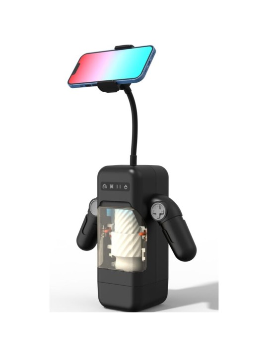 GAME CUP MASTURBADOR MASCULINO CON VIBRACION Y FUNCION CALOR CON SOPORTE PARA MOVILES NEGRO