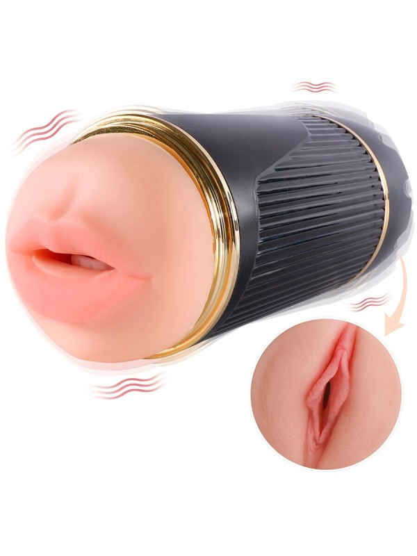 SHEQU KAY MASTURBADOR DOBLE CON VIBRACION DUAL BOCA Y VAGINA