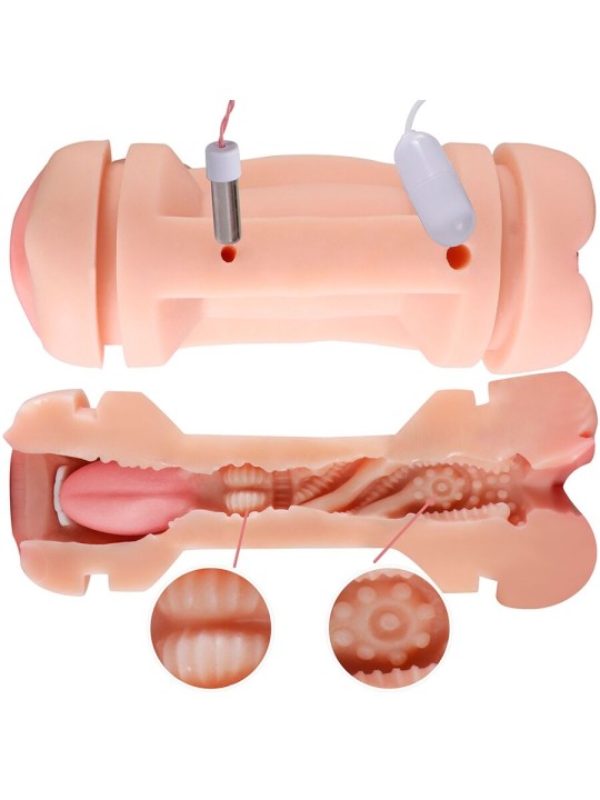 SHEQU KAY MASTURBADOR DOBLE CON VIBRACION DUAL BOCA Y VAGINA