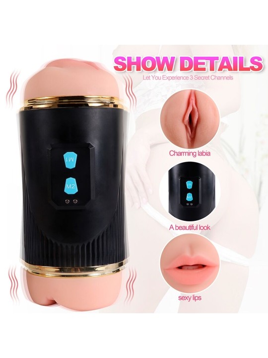 SHEQU KAY MASTURBADOR DOBLE CON VIBRACION DUAL BOCA Y VAGINA