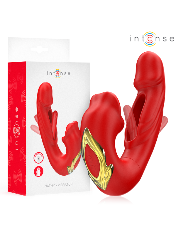INTENSE NATHY VIBRADOR DOBLE CON BOCA ESTIMULADORA MULTIFUNCION ROJO