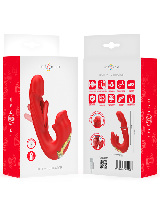 INTENSE NATHY VIBRADOR DOBLE CON BOCA ESTIMULADORA MULTIFUNCION ROJO