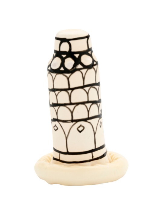 CONDOMERIE PRESERVATIVO DECORATIVO PINTADO A MANO TORRE DE PISA