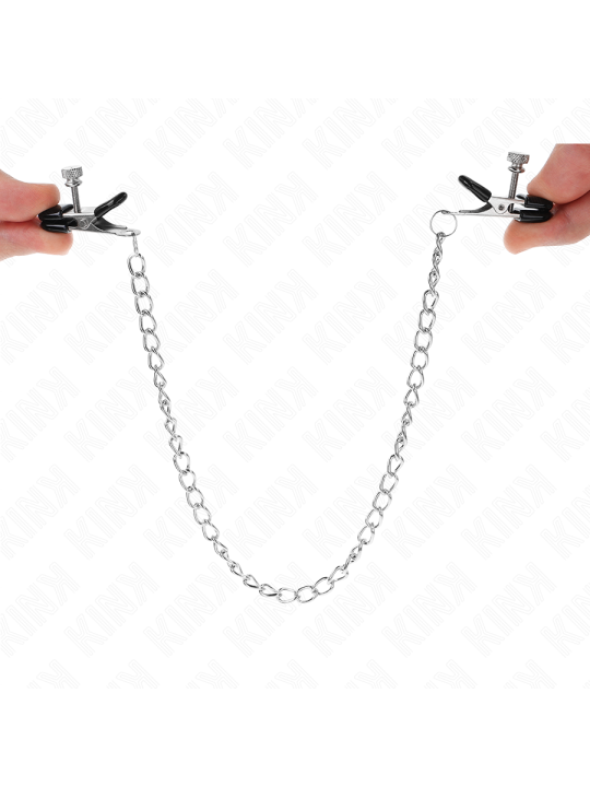 KINK PINZAS PARA PEZONES PLANAS NEGRO CON CADENA PLATEADO 34 CM