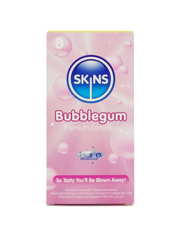 SKINS PRESERVATIVOS PREMIUM SABOR CHICLE PACK 8