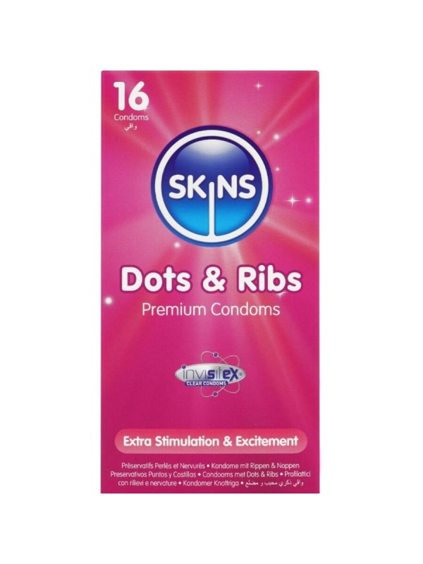 SKINS DOTS RIBS PRESERVATIVOS PREMIUM PACK 16