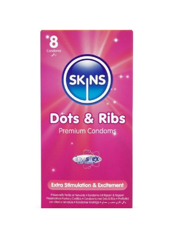 SKINS DOTS RIBS PRESERVATIVOS PREMIUM PACK 8
