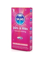 SKINS DOTS RIBS PRESERVATIVOS PREMIUM PACK 8