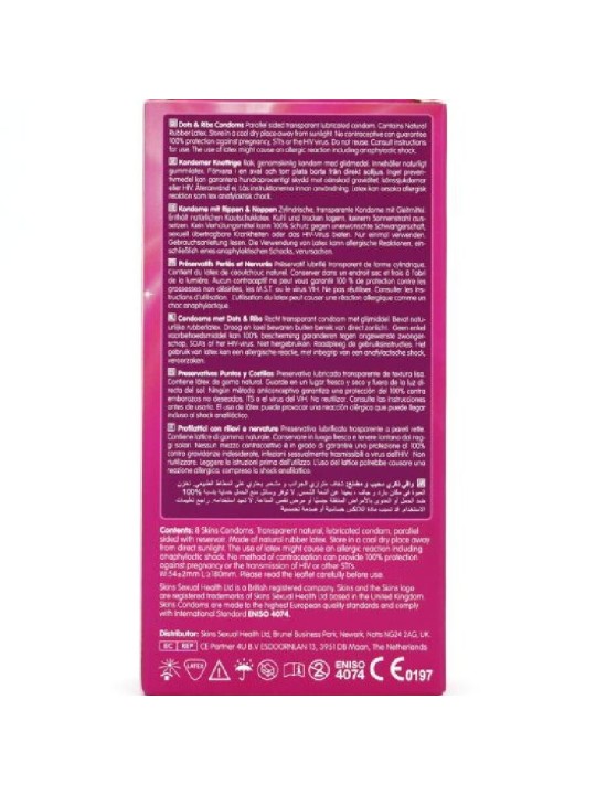 SKINS DOTS RIBS PRESERVATIVOS PREMIUM PACK 8