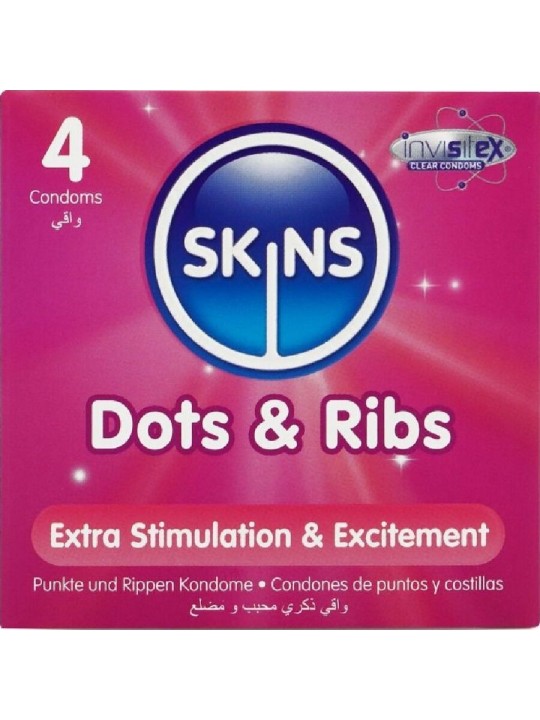 SKINS DOTS RIBS PRESERVATIVOS PREMIUM PACK 4