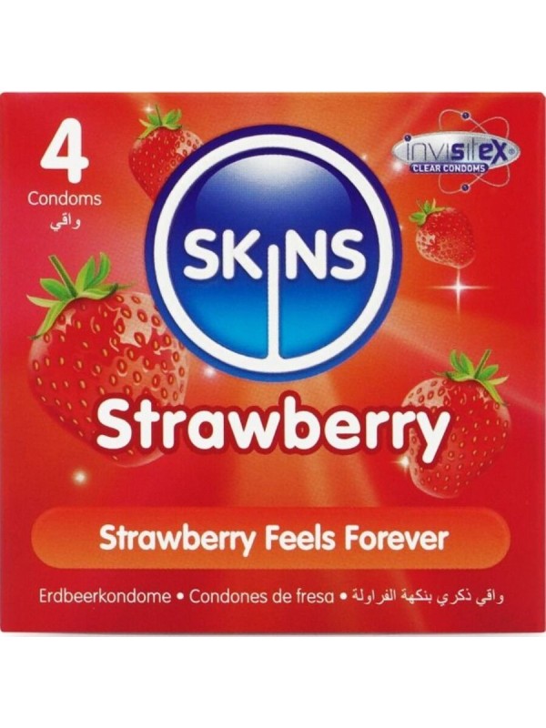 SKINS PRESERVATIVOS PREMIUM SABOR FRESA PACK 4