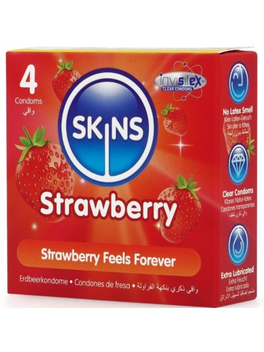 SKINS PRESERVATIVOS PREMIUM SABOR FRESA PACK 4