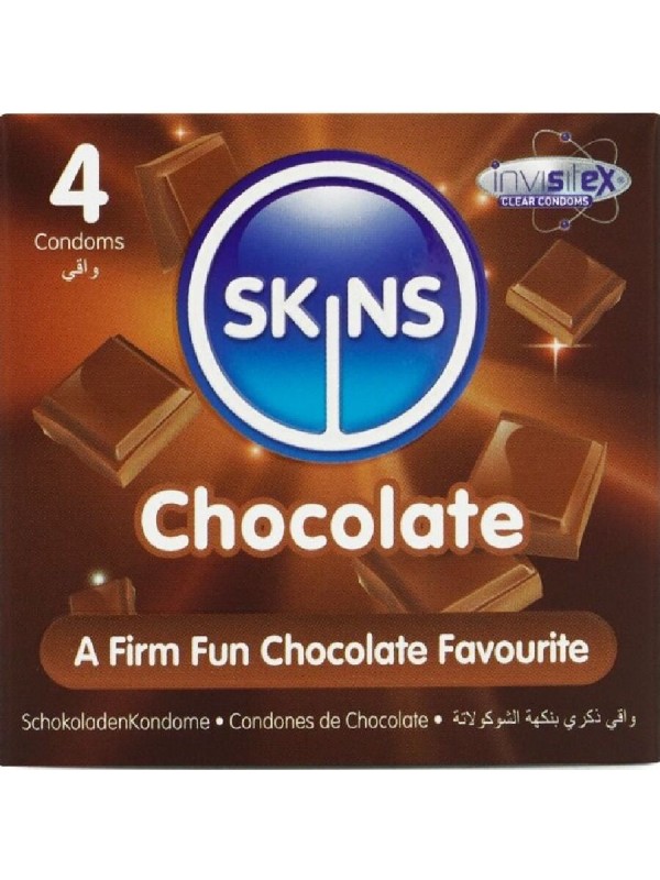 SKINS PRESERVATIVOS PREMIUM SABOR CHOCOLATE PACK 4