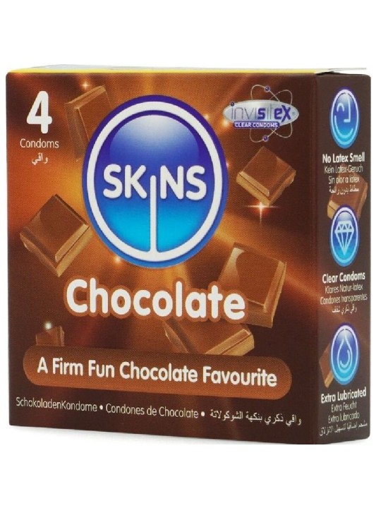 SKINS PRESERVATIVOS PREMIUM SABOR CHOCOLATE PACK 4