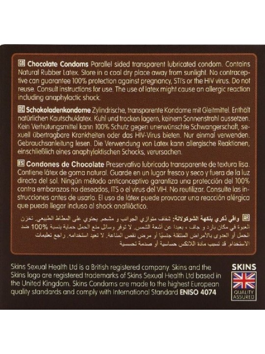 SKINS PRESERVATIVOS PREMIUM SABOR CHOCOLATE PACK 4