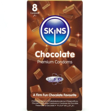 SKINS PRESERVATIVOS PREMIUM SABOR CHOCOLATE PACK 8