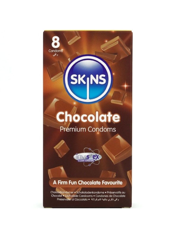 SKINS PRESERVATIVOS PREMIUM SABOR CHOCOLATE PACK 8