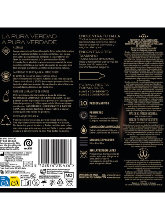 DUREX CONEXION TOTAL XL ULTRA FINO PLUS SIN LATEX 10 UNIDADES