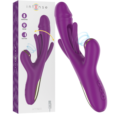INTENSE ATENEO VIBRADOR MULTIFUNCION RECARGABLE 7 VIBRACIONES CON LENGUA OSCILANTE Y ONDAS ESTIMULADORAS MORADO