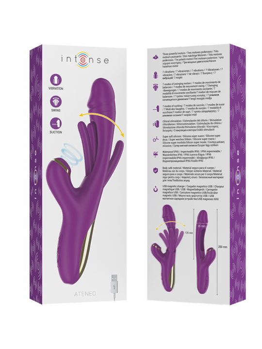 INTENSE ATENEO VIBRADOR MULTIFUNCION RECARGABLE 7 VIBRACIONES CON LENGUA OSCILANTE Y ONDAS ESTIMULADORAS MORADO