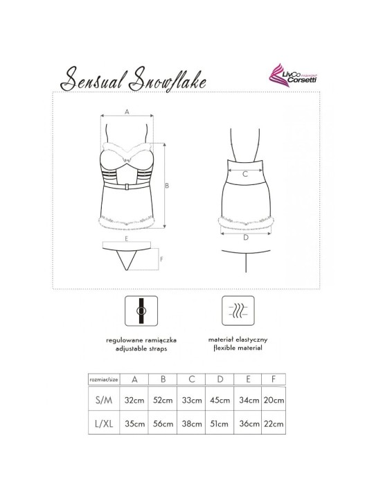 LIVCO CORSETTI FASHION SENSUAL SNOWFLAKE LC 90603 CAMISA TANGA DIADEMA NAVIDENA S M