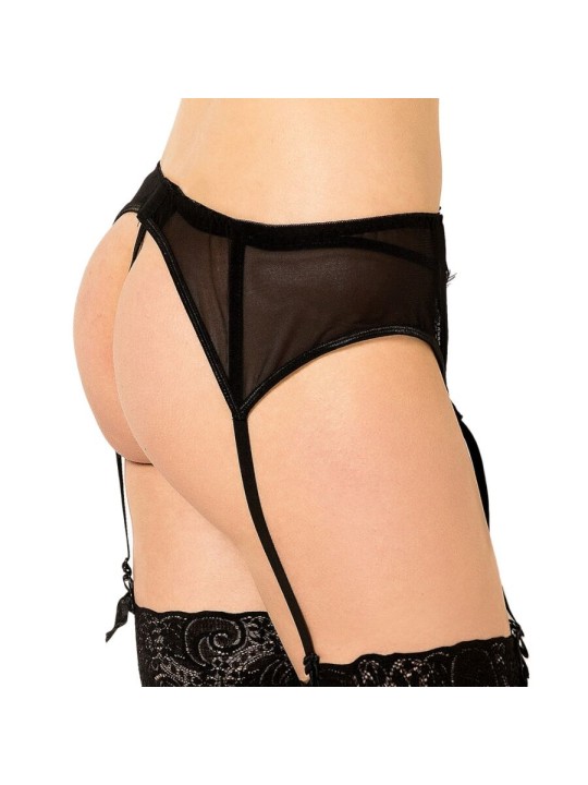 QUEEN LINGERIE TANGA CON LIGUERO DE ENCAJES NEGRO S M